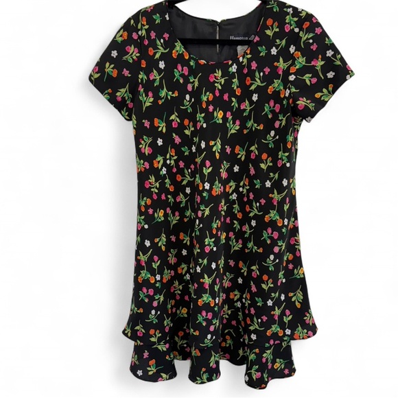 Vintage Hampton Dress Co. Black Floral Dress size Petite Large D10 - Picture 2 of 3